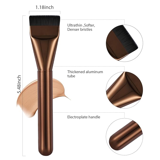 2Pcs Flat Foundation Brush,Face Mask Brush Makeup Spatula Facial Brush for Liquid Foundation Mask,Premium Face Korean Makeup Brush for Blending Cream (Silver&Coffee)