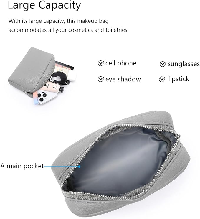 Makeup Bag Large Capacity Women's Classic Black Wash Bag Adjustable Partition Wash Brush and Cosmetic Carrying Bag (PU/Shark Gray)