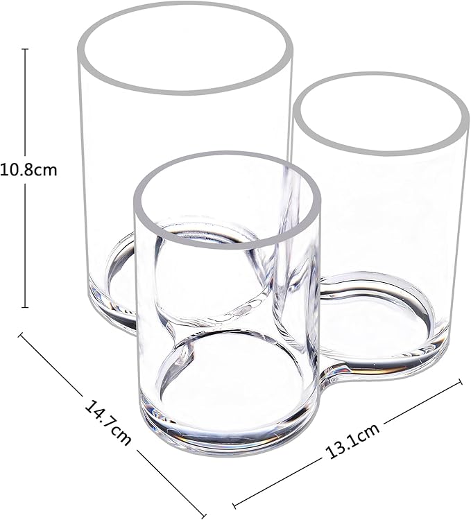 Makeup Brush Holder,Acrylic Clear Round Remote Control Pen Pencil Hair Nail Brush Comb Organizer with 3 Slots