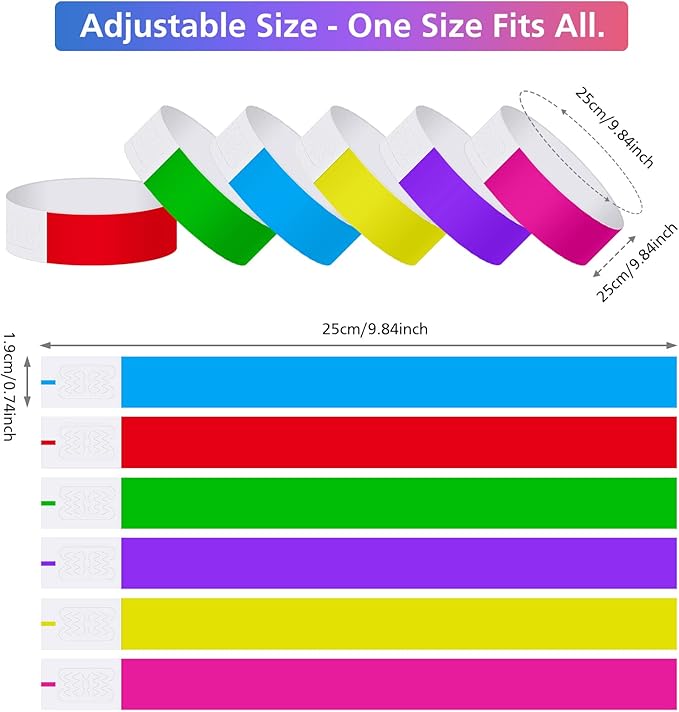 MIAHART Paper Wristbands for Events - Assorted Colors, 600 Pcs Neon, Waterproof, Lightweight Concert Wristbands