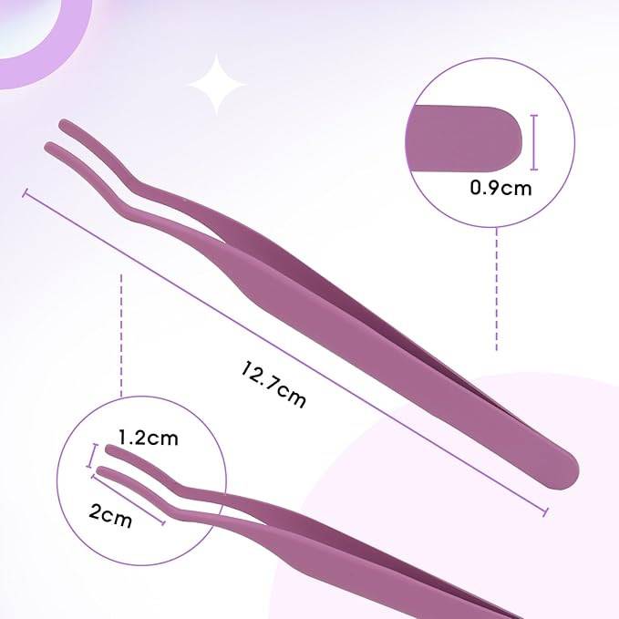 WENDY Eyelash Extensions Lash Tweezers Precision Fiber Stainless Steel Lash Applicator Tool Precision Fiber Mega Lash Tweezers Eyelid Tape & Extensions Use at Home（Purple-1）