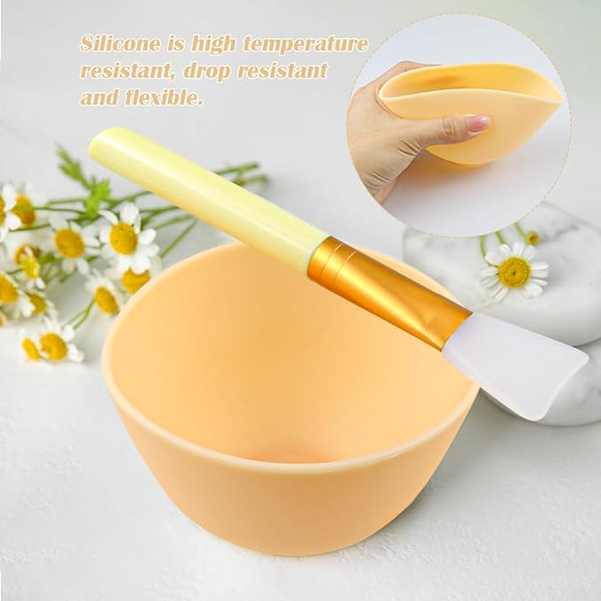 Silicone Face Mask Mixing Bowl Set, Microwavable Silicone Facial Mud Bowl with Bowl Stick Spatula, Face Mask Applicator, Cosmetic Beauty Tool for Home Salon