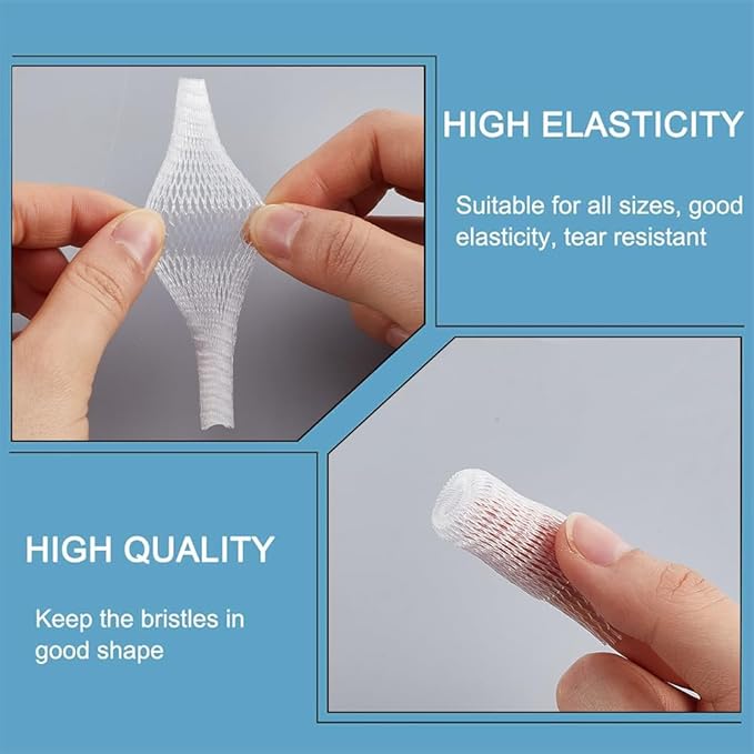 GORGECRAFT 200Pcs Makeup Brush Net Pen Guard Protector Reusable Net Thread Spool Savers Expandable Mesh Cover Plastic Sewin Thread Netting Machine Embroidery Net for Eyeshadow Brush Sewing, White