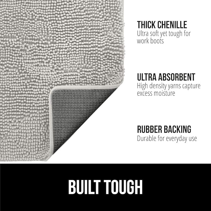 GORILLA GRIP SoakSTOPPER Dog Door Mat, Machine Washable Rug Absorbent Doormat Captures Moisture Mud Dirt, Quick Dry Soft Chenille Entryway Rugs Indoor Entrance Mats for Dog Paws, 24x17 Light Gray