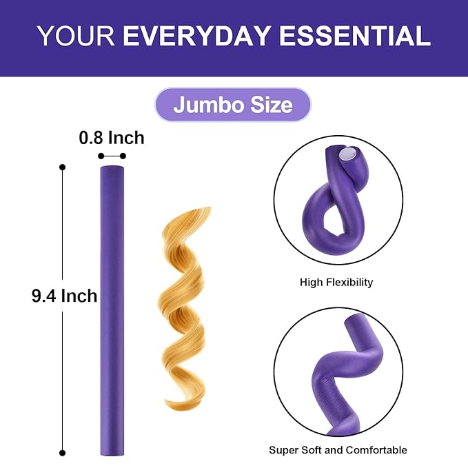 Heatless Hair Curlers Jumbo Flexible Curling Rods Bendable Twist Flexirod Soft Foam No Heat Hair Rollers for Long Medium Hair