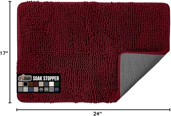 GORILLA GRIP SoakSTOPPER Dog Door Mat, Machine Washable Rug Absorbent Doormat Captures Moisture Mud Dirt, Quick Dry Soft Chenille Entryway Rugs Indoor Entrance Mats for Dog Paws, 24x17 Burgundy