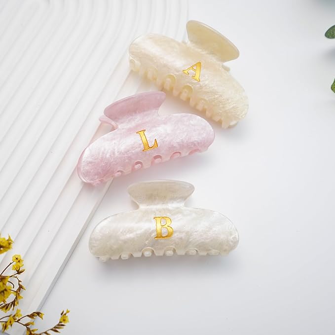 Acrylic Letter Hair Clips for Women - White Monogram Hair Claw Alphabet Large Hair Clip, Fashion Glitter Claw Clips Elegant And Durable Hair Accessory, Letter L