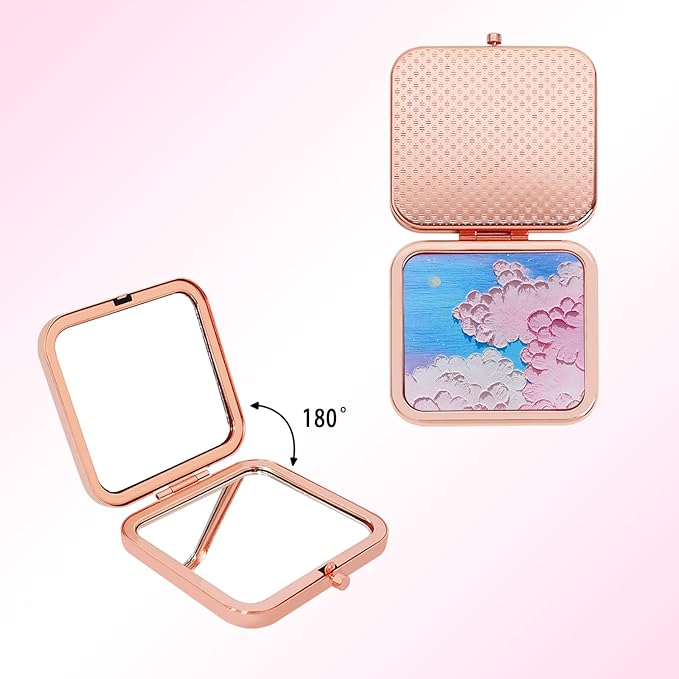 Mini Compact Mirror for Purse, Double Sided 1X/2X Magnifying Portable Folding Travel Makeup Mirror, Pocket Mirror for Purse, Gift for Women, Stocking Stuffers 2.8x2.8in