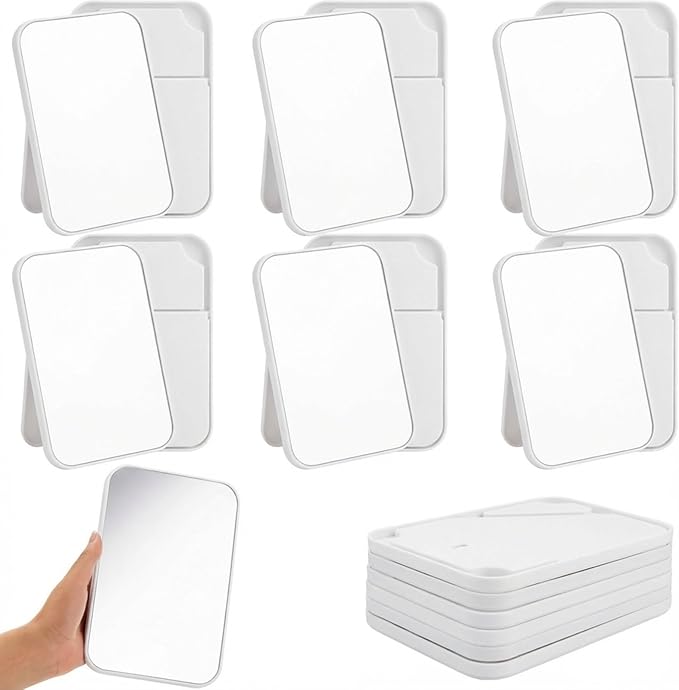 24 Pack Desktop Makeup Mirror Bulk 90° Adjustable Portable 8" Vanity Table Mirror with Stand, Folding Travel for Makeup Party Spa Party, Women, Cosmetics Personal Beauty (White)