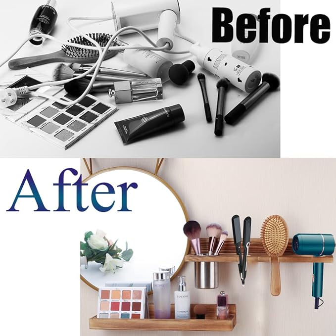 MRPAPA Hair Tool Organizer Wall Mount,2 Layer Rustic Blow Dryer Holder, Wooden Bathroom Organizer Storage Shelf for Hair Tools, Curling Iron, Hot Tools