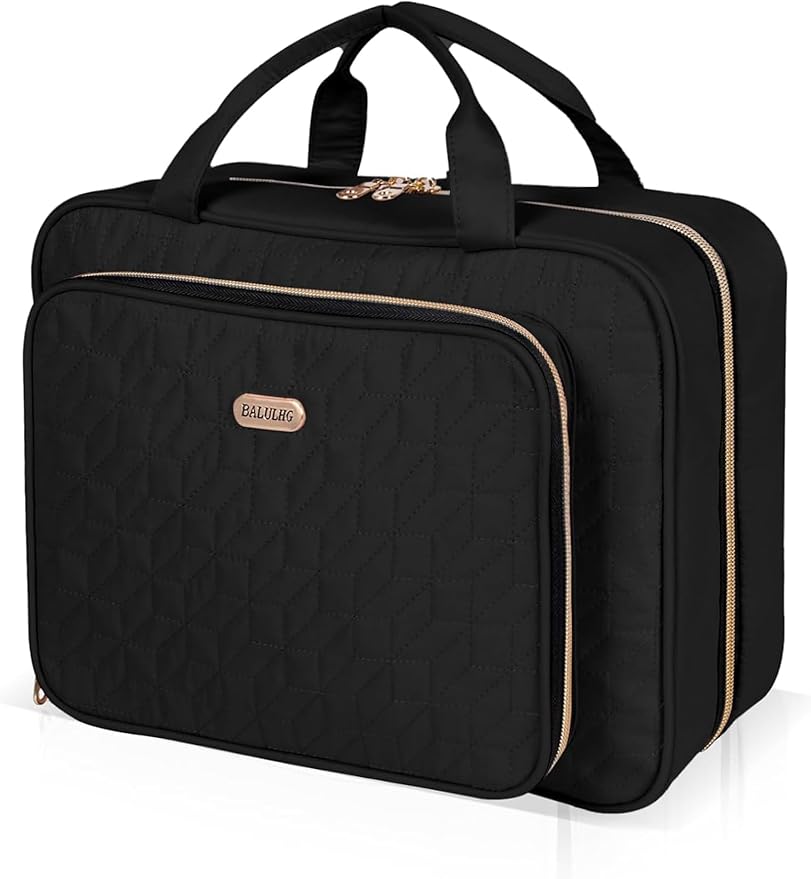 BALULHG Travel Hanging Toiletry Bag for Women,Makeup Bag Cosmetic Organizer Waterproof with Hanging Hook Multiple Pockets for Women Travel Essentials Black