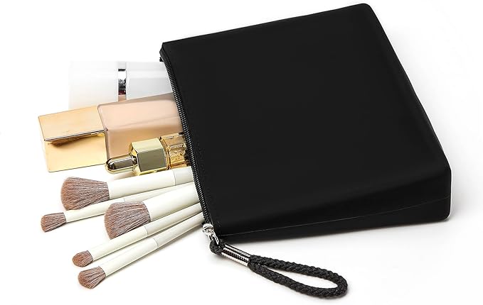 Silicone Makeup Bag for Purse Zipper Cosmetic Pouch Makeup Brush Holder Large Makeup Organizer Silicone Travel Pouch for Women (Black)