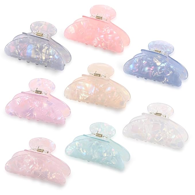 8 Pcs Large Acrylic Hair Claw Clips for Women Cute Non-slip Strong Hold Jaw Clamps Accessories for Thick Thin Hair(Fantasy Color)