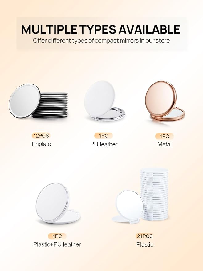 Compact Mirror Bulk, Pack of 6 Double-Sided 1X/2X Magnifying Metal Makeup Mirrors(Round, Rose Gold)