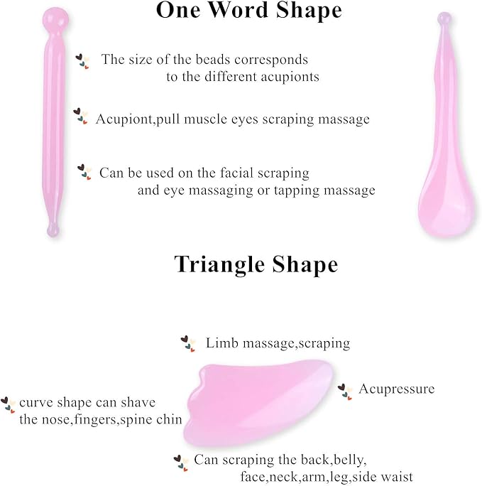 YUYONGTANG 7 Pieces Gua Sha Scraping Massage Tool,Natural Resin GuaSha Tool Massage Tools Set for Face Back and Neck Release,Reduce Muscle Pain,with Storage Bag (Pink)