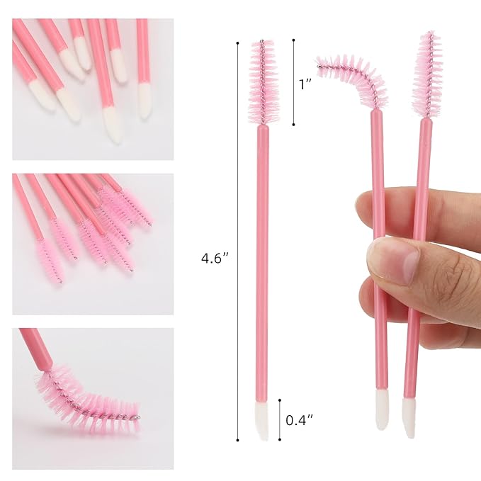 300 Pcs Disposable Mascara Wands Dual Ended Eyelash Brush Lip Brush, Lipstick Applicator Eyebrow Spoolies for Eyelash Extensions, Portable Makeup Brush for Eyebrow, Lip - Pink