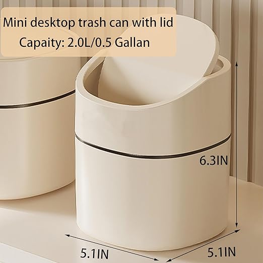 Mini Desk Trash Can with Lid, Tiny Countertop Garbage Can, Small Swing-Lid Table Top Trash Bin, Removable Plastic Desktop Waste Basket with Trash Bags 180Pcs for Vanity Bathroom Bedroom Office Car