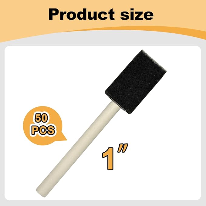 50pcs 1" Foam Brush with High Density Foam, Sponge Brush for Small Project