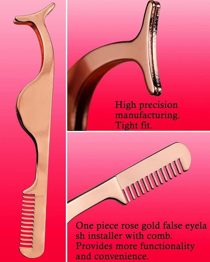 Eyelash Curlers with Comb and Eyelash Applicator Tweezers with Comb IMMER LIEBEN Press for 10 Seconds to Naturally Curl Your Lashes Rose Gold