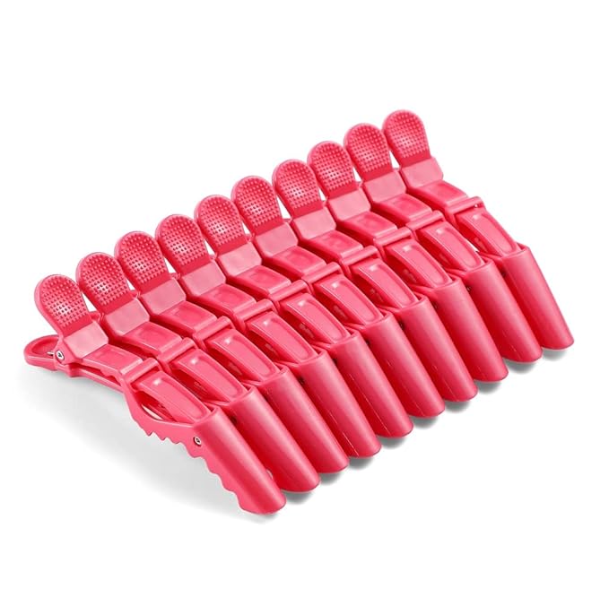 10pcs/set Croc Clips Transparent Plastic Hairdresser Clip Hair Styling Sectioning Barrettes Professional Non Slip Alligator Clip Salon DIY Accessories(10pcs-Watermelon Red)