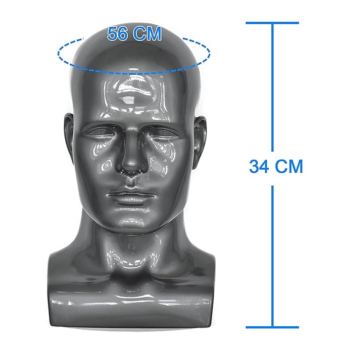 PVC Silver Grey Male Mannequin Head Display Head Stand Wig Display Head Model Men Manikin Head Dolls for Display Headset, Headphone, Game Console, Hats, Wigs Jewellery (Silver Grey)