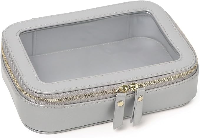 Clear Makeup Bag Small Cosmetic & Toiletry Bag Waterproof Travel Case Women's Pouch Organizer Makeup Bag for Car with Zipper Women (Gray, Small-1)