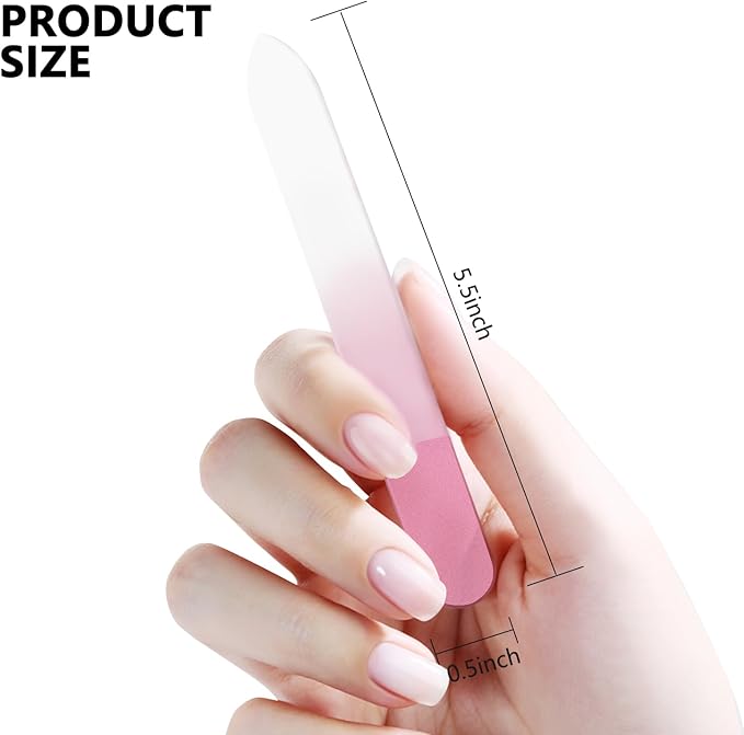 Glass Nail Files Double Side Polish Crystal Fingernail File with Case Manicure Salon Nail Care for Women Girls 3 Pack (Black Purple Rose red, Count, 3, 240 Grit)