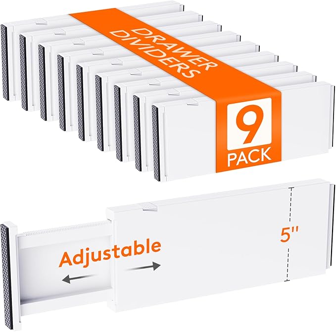 Lifewit 9 Pack Drawer Dividers 5" High, 13.5-22" Adjustable Clothes Organizers, Expandable Dresser Separators in Bedroom/Bathroom/Kitchen/Office, PLS5