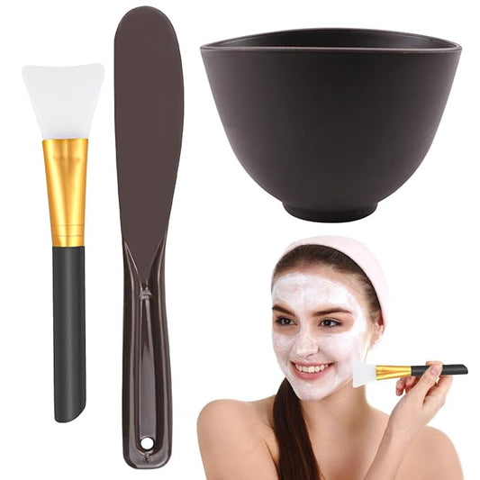 Silicone Face Mask Mixing Bowl Set, Microwavable Silicone Facial Mud Bowl with Bowl Stick Spatula, Face Mask Applicator, Cosmetic Beauty Tool for Home Salon