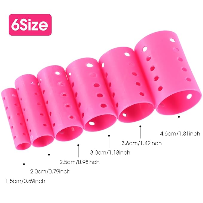 141 Pieces Hair Rollers Set Include 60 Plastic Hair Rollers (Pink,6 Size)