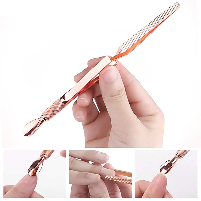 Rose Gold Stainless Steel Nail Art Tools Pinching Cuticle Pusher and Cuticle Cutter Nipper - Multifunction False Nail Cutter Shaping Tweezers Manicure Tools