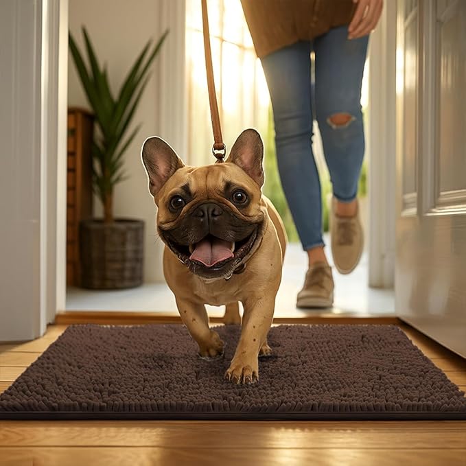 MudGuard Mat™ Dog Door Mat for Muddy Paws, Super Absorbent Microfiber, Non-Slip Indoor Mat, Quick Dry Chenille Mud Mat for Dogs & Entryway, Washable, Choco 24" x 60"
