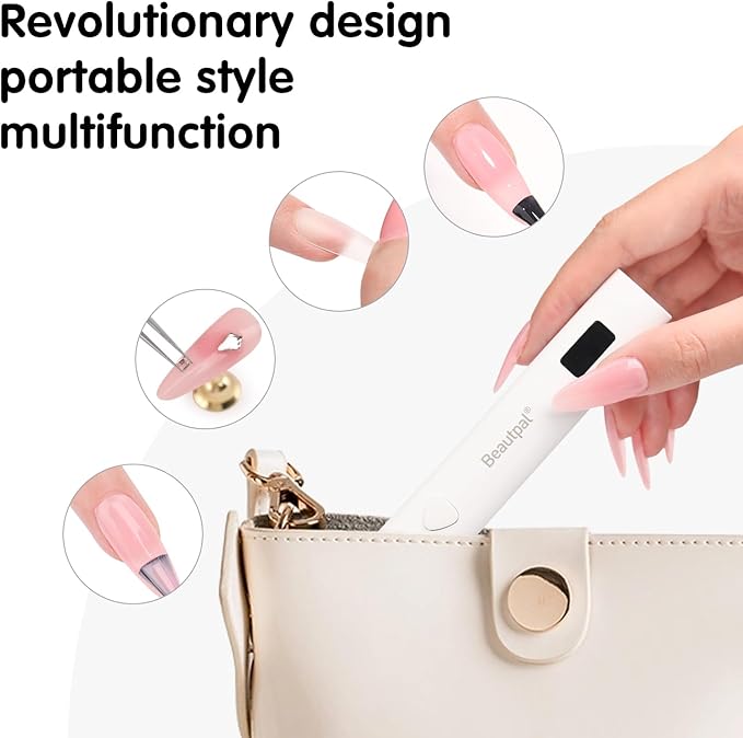 BEAUTPAL Handheld UV Light for Nails Mini Nail Dryer LED Light with Magnetic Stand, LCD Screen - Cordless Rechargeable USB Gel Nail Lamp Fast Curing for Home DIY Manicure