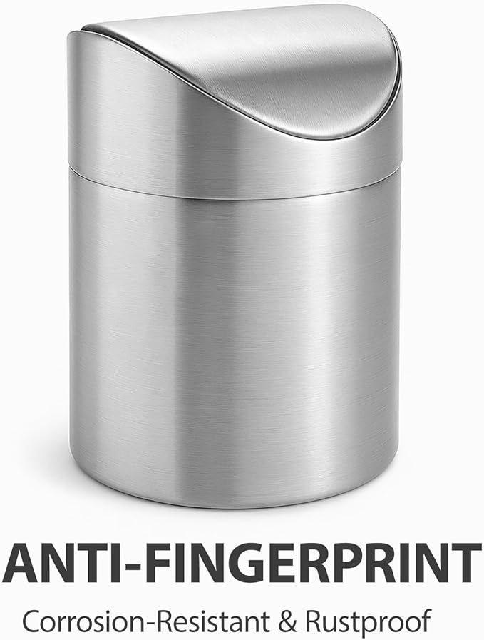 Small Mini Trash Can with Lid, Brushed Stainless Steel Small Tiny Mini Trash Bin Can, Mini Countertop Trash Cans for Desk Office, Swing Top Trash Bin 1.5 L/0.40 Gal (Sliver)