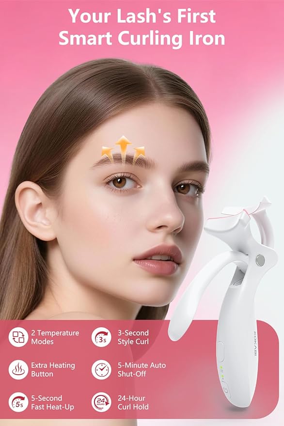 KOKABI Rechargeable Heated Eyelash Curler: Fast 5s Heat up, 24 Hours Long Lasting, Electric Lash Curler with Temperature Control, Safe Anti-Burn Eye Lash Curler, Quick Natural Curling Lashes (White)