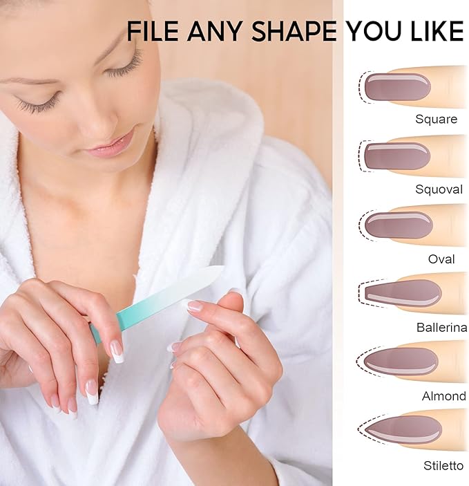 Glass Nail File 3 Pack for Natural Nails, Crystal Fingernail Files with Case Etched Nail Filer Professional Nail File Glass Lima de uñas, Unique Christmas Gifts Stocking Stuffers for Women Adults