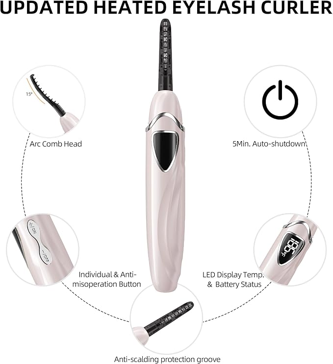 Heated Eyelash Curler, S600 Heated Lash Curler, Accurate Temperature Control Electric Eyelash Curler Heated - Intelligent Power Off, Natural Long Lasting Makeup - Primrose Pink/Silver