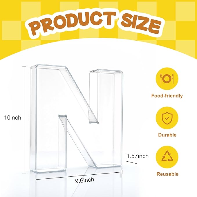 10" Acrylic Charcuterie Letters Fillable Tray, Reusable Alphabet Number Shaped Serving Plates for Charcuterie Board, Display Fruit, Candy, Cake, Party Decor, Birthday, Anniversary（N）