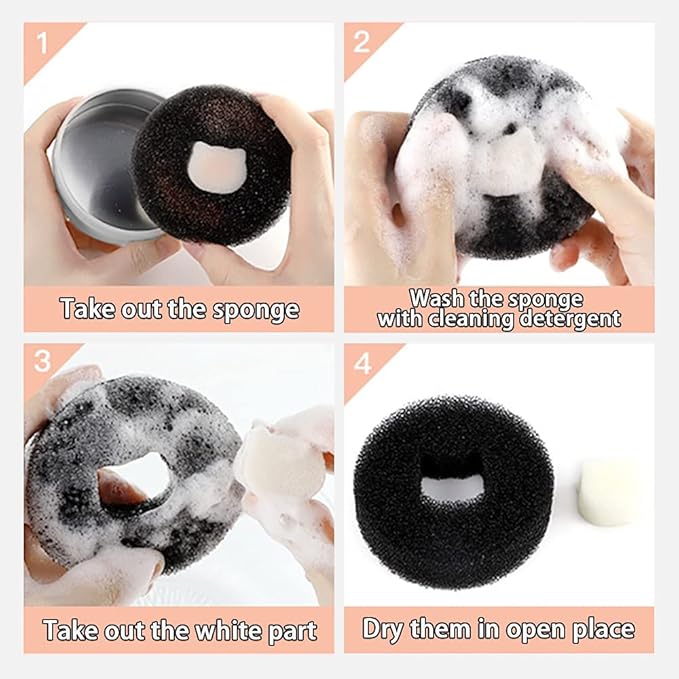 Makeup Brush Cleaner - 4 Pack Color Removal Sponge Brush Cleaner with One Silver Tin and Lid - Stipple Sponge for Quick Color Switch, Travel (Cat)