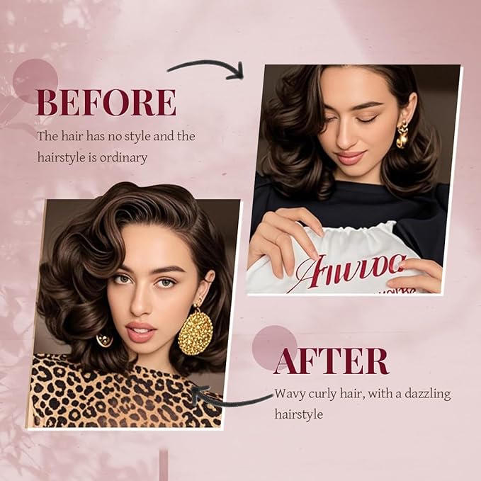 Heatless Hair Curler Heatless Curls Overnight Heatless Blowout with Luxury Cloth Bag Silk Scarf, Curling Rod Headband to Sleep in No Heat Curling with (burgundy, 3Rods)