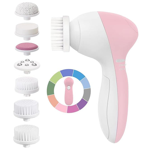 COSLUS Facial Cleansing Brush Silicone Face Scrubber: 7 in 1 FBS-D Electric Exfoliating Rotating Massage Device Waterproof Deep Cleaning Exfoliation Spa Machine - Electronic Skin Care Wash System