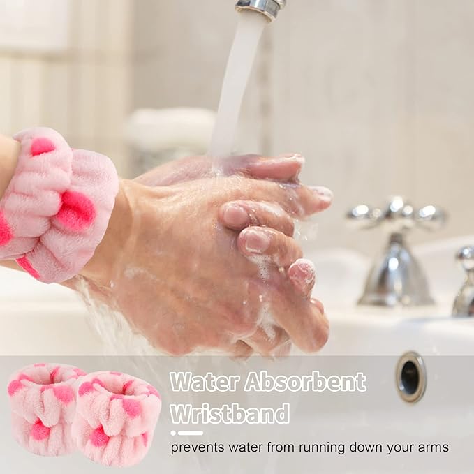 WHAVEL 6PCS Spa Headband and Wristbands Set, Face Wash Headband Wrist Bands for Washing Face Makeup Skincare Hair Band Skin Care Accessories Tools