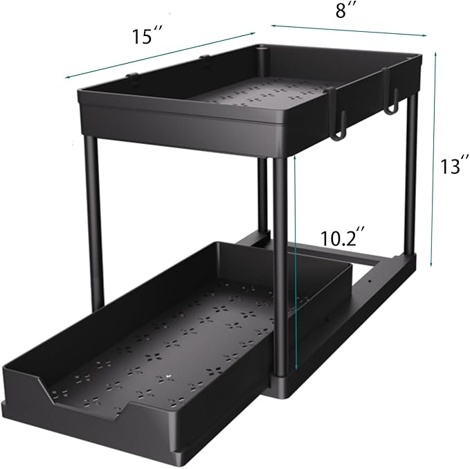 DEKAVA Under Sink Organizer 2 Pack, Bathroom Cabinet Organizer, 2 Tier Sliding Cabinet Basket Organizer Drawer, Multi-Purpose Bath Collection Baskets for Bathroom (Black)