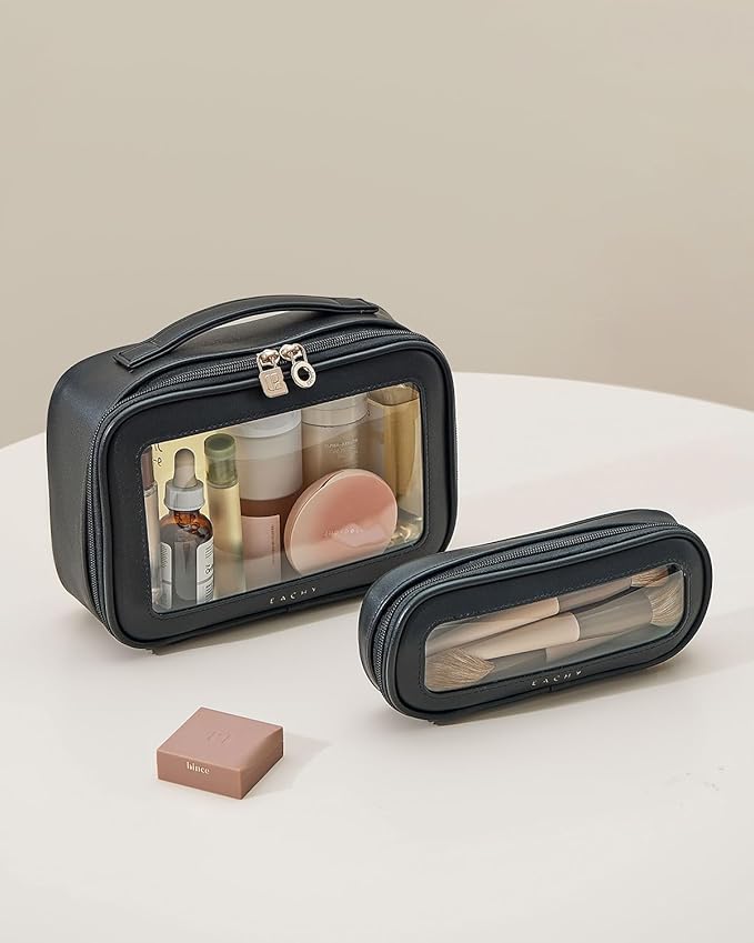 EACHY Clear Makeup Bag Cosmetic Organizer, Waterproof Travel Cosmetic Case with Zipper for Women, Transparent Toiletry and Skincare Pouch, Portable Car or Purse Bag for Travel Essentials