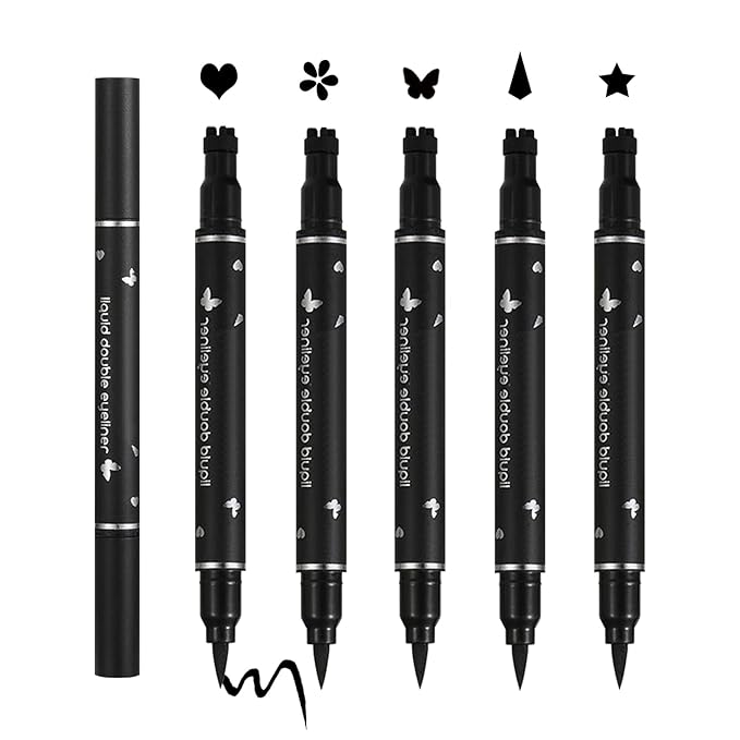 5PCS Liquid Winged Eyeliner Stamp Pen Set - Double-headed Black Eye Liner Pencil - Long-lasting Waterproof Stamp Eyeliner Set for Eye Makeup - Star, Heart, Flower, Butterfly, Triangle