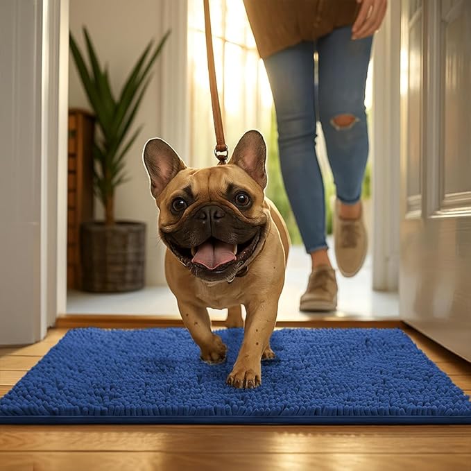 MudGuard Mat™ Dog Door Mat for Muddy Paws, Super Absorbent Microfiber, Non-Slip Indoor Mat, Quick Dry Chenille Mud Mat for Dogs & Entryway, Washable, Navy Blue 36" x 60"