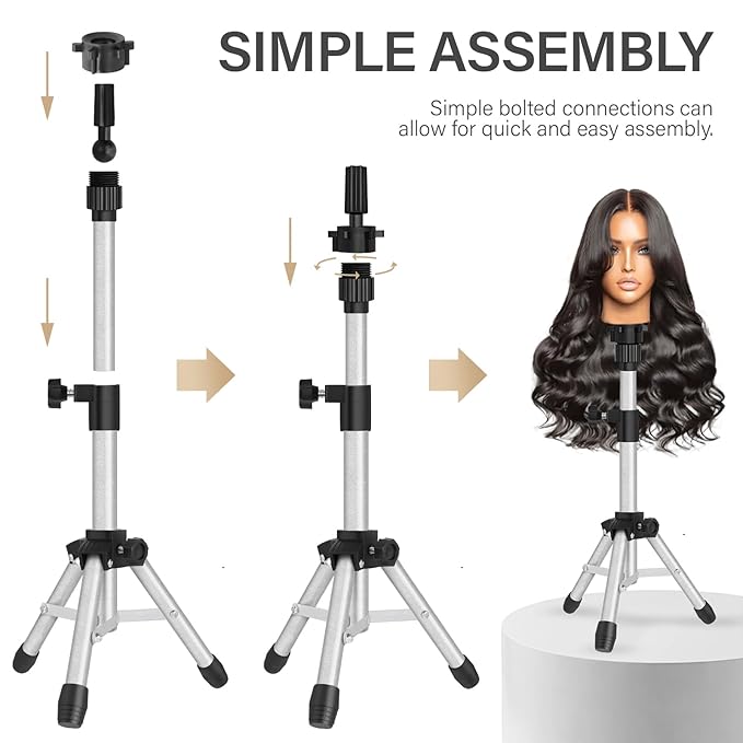 Wig Stand Tripod, 25 Inch Adjustable Mannequin Head Stand, Wig Head Stand for Training Heads And Canvas Block Head (Silvery, Mannequin Head Not Included)