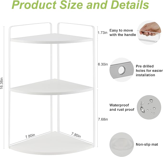 3 Tier Corner Bathroom Counter Organizer, Countertop Organizer, Vanity Organizers, Bathroom Storage Sink Shelf, Wooden Metal Counter Shelf, Perfume Organizer for Makeup Tray (Large Capacity-White)