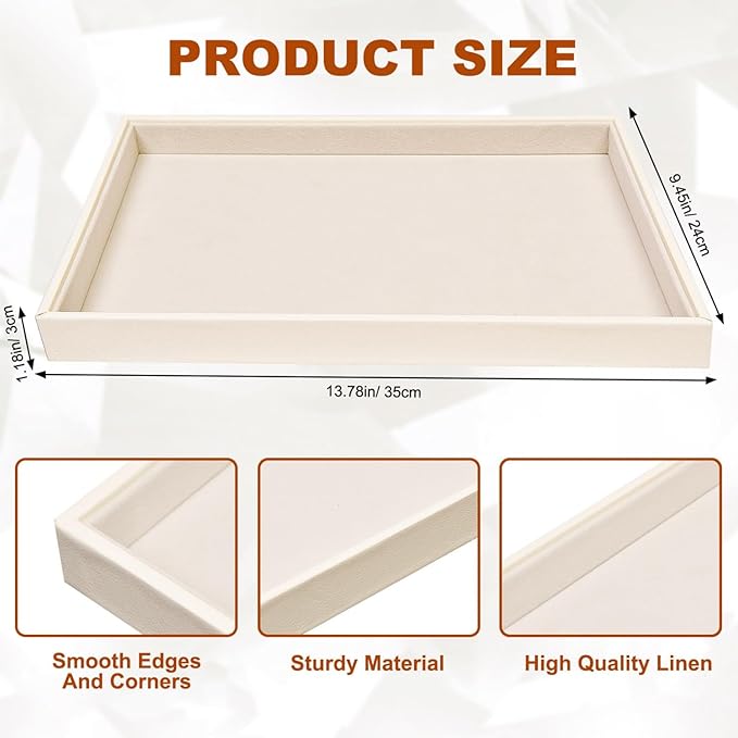 JETEHO Beige Velvet Jewelry Trays for Drawers Black Jewelrys Display Tray Stackable Jewelry Organizer Trays for Necklace Bracelet Ring Watch (4 Pack)
