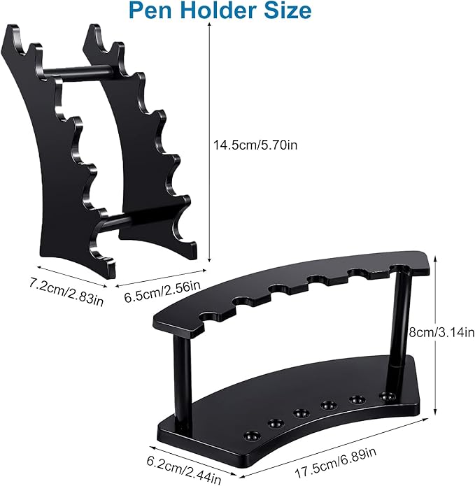 2 Pieces Plastic Pen Holder Stand, 6-Slots 2 Kinds Vertical and Horizontal Pen Display Stand Eyebrow Pen Stand Makeup Brush Rack Organizer for School Office Home Store (Black)